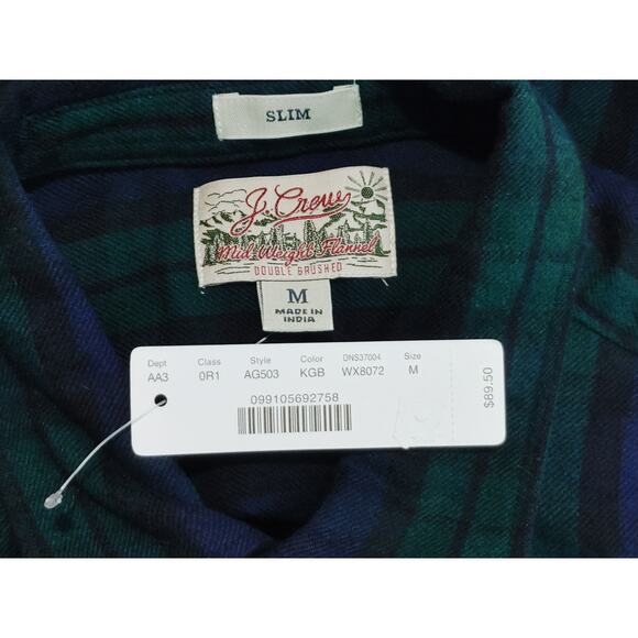 J. Crew Long Sleeve Shirt Flannel Double Brushed Plaid Green Mens Medium NWT - Picture 4 of 7